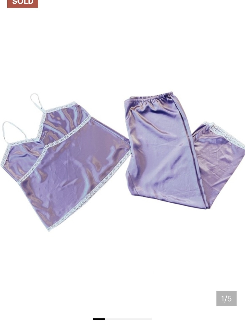 Vera Wang Lavender Satin Camisole & Pant Pajama Set with White Lace